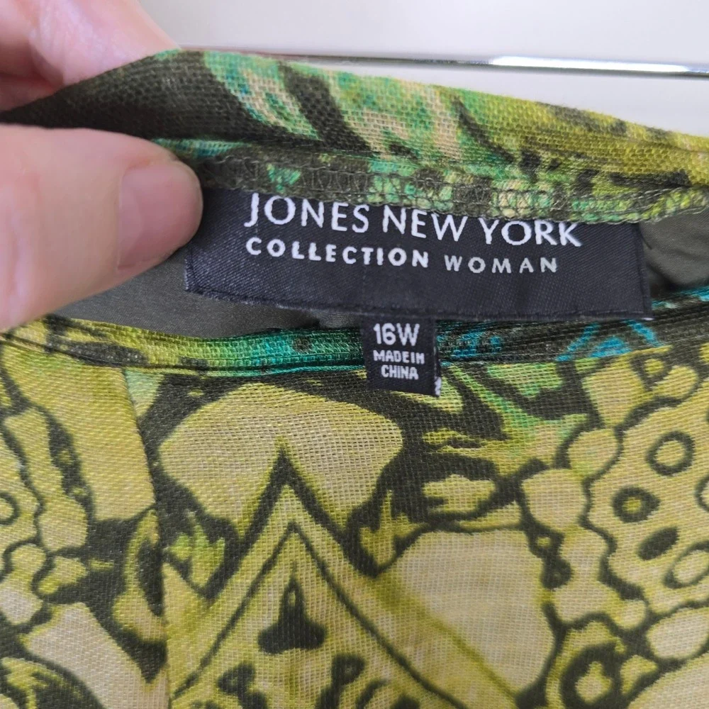 Jones New York Woman Silk Linen Blend Abstract Paisley Midi Skirt Green 16W